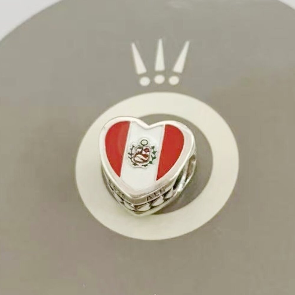 Pandora Peru Flag Dangle Charm,Heart Bead Charm Pendant